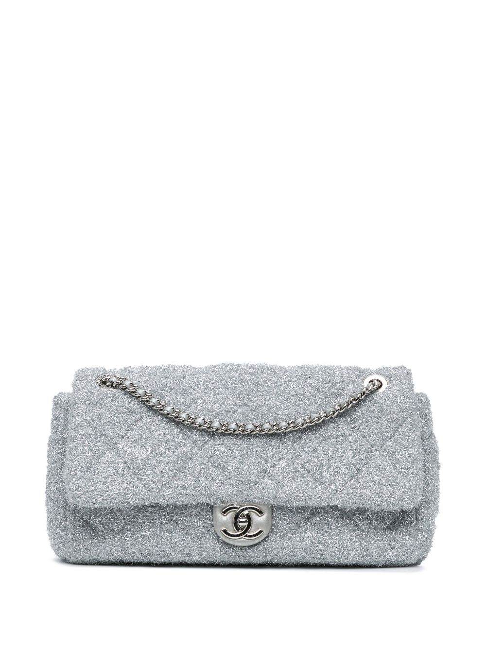 CHANEL Pre-Owned 2017-2018 Large Quilted Lurex Ground Control Pluto Glitter Flap crossbody bag - Silver