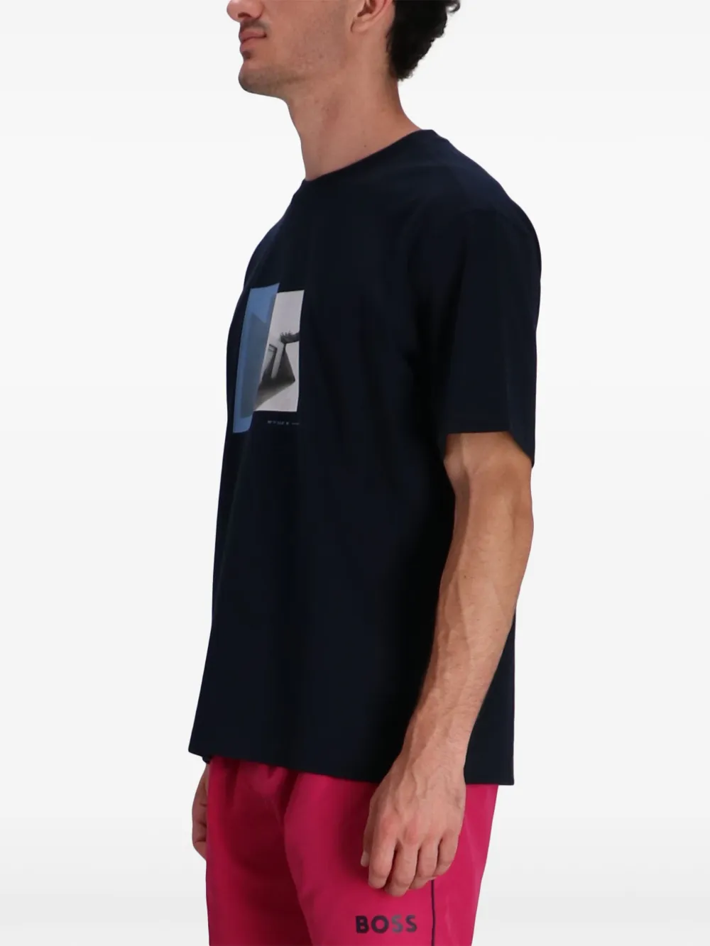 BOSS Katoenen T-shirt met grafische print Blauw