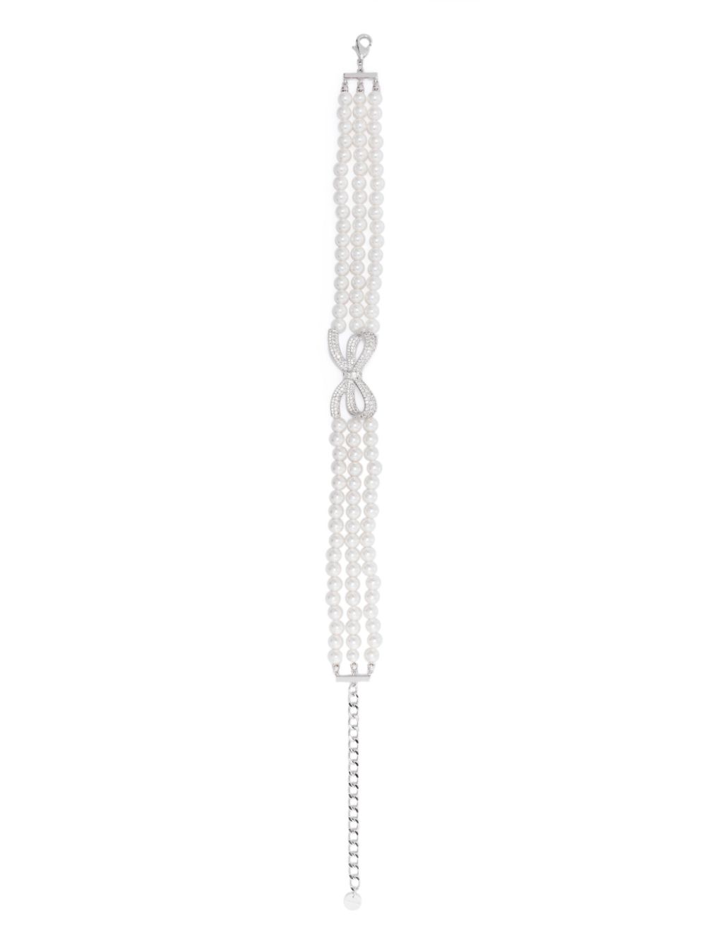 Self-Portrait faux-pearl bow choker - White