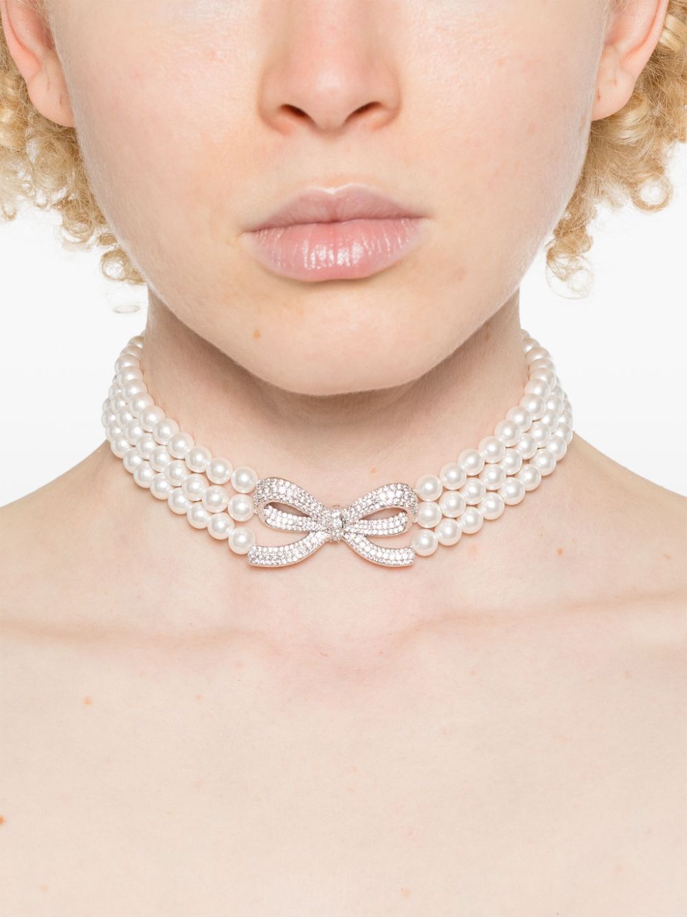 Self-Portrait Choker met imitatieparel - Wit