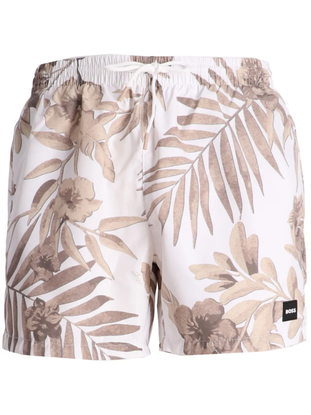 Hugo Boss Fully Lined Swim Shorts With Seasonal Print In White