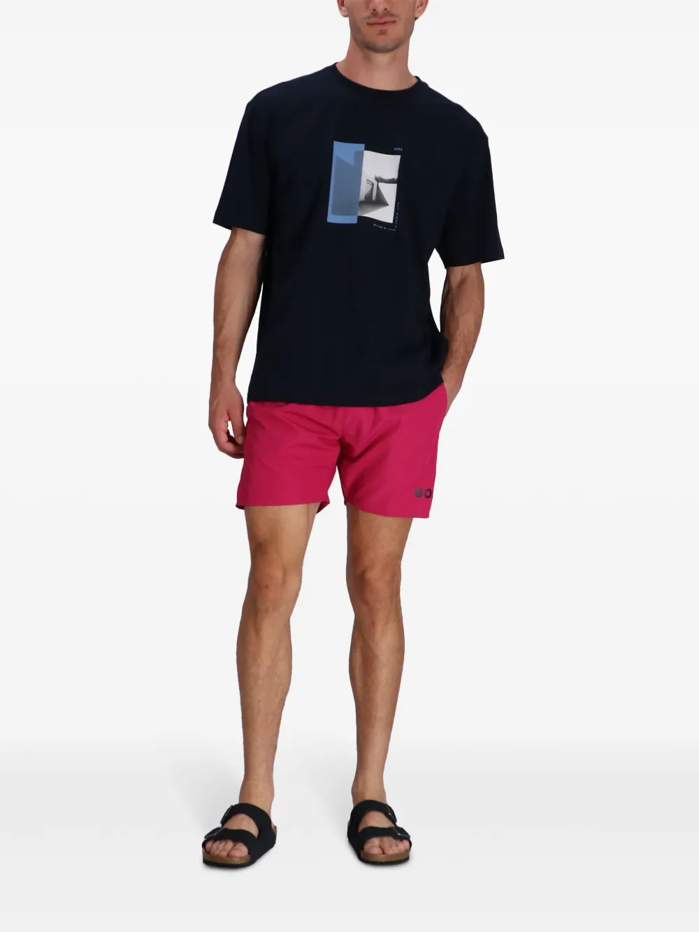 BOSS Zwembroek met zeesterprint Roze