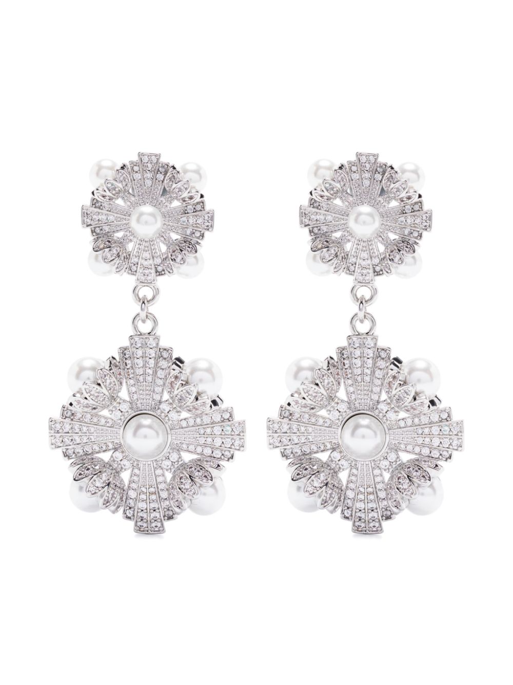 Self-Portrait encrusted tiered earrings - Silver