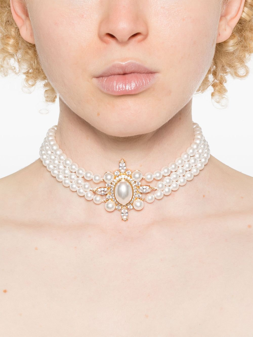 Self-Portrait Choker met imitatieparel - Wit