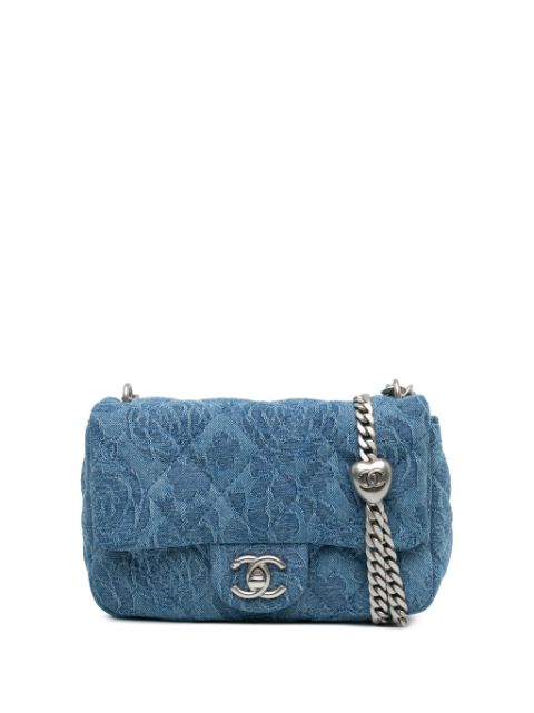 HOT SALE CHANEL 2023 Mini Quilted Denim Camellia Sweetheart Flap crossbody bag Women