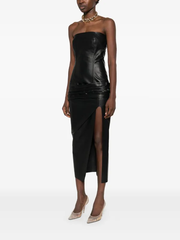 ワンピース THE ATTICO FW25 Leather dress (251WCA00361 204) The Attico Leather Midi Dress | Black | FARFETCH