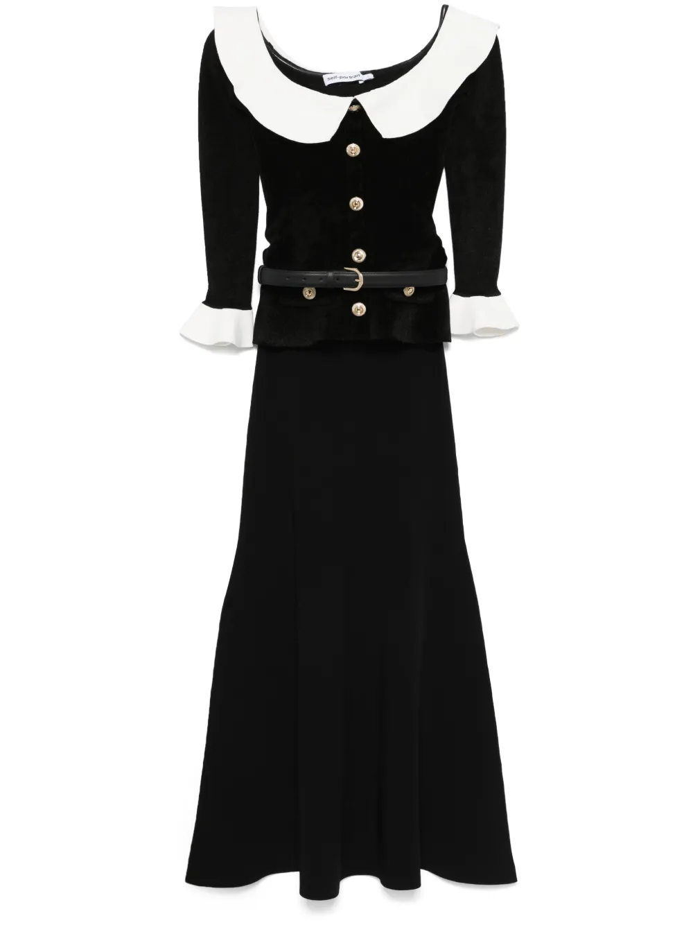 Self-Portrait Chenille off-shoulder maxi-jurk Zwart