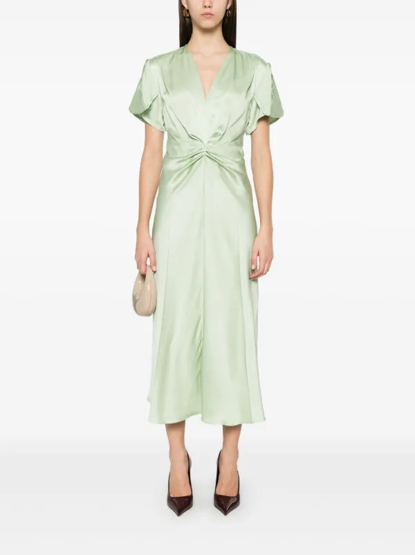 Victoria Beckham 'Gathered Waist Midi' Dress Green - UK 6