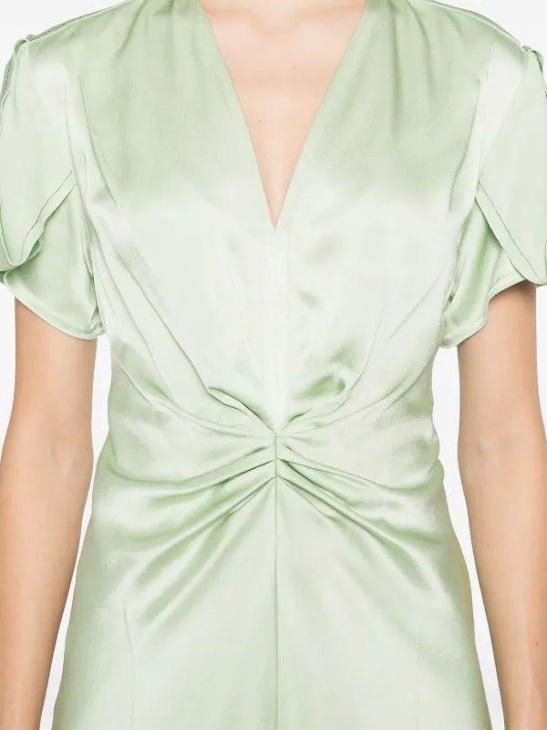 knee length dresses for ladies Victoria Beckham Gathered V-Neck Midi Dress in Iris main image 0