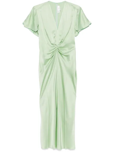 Victoria Beckham vestido midi fruncido con cuello en V