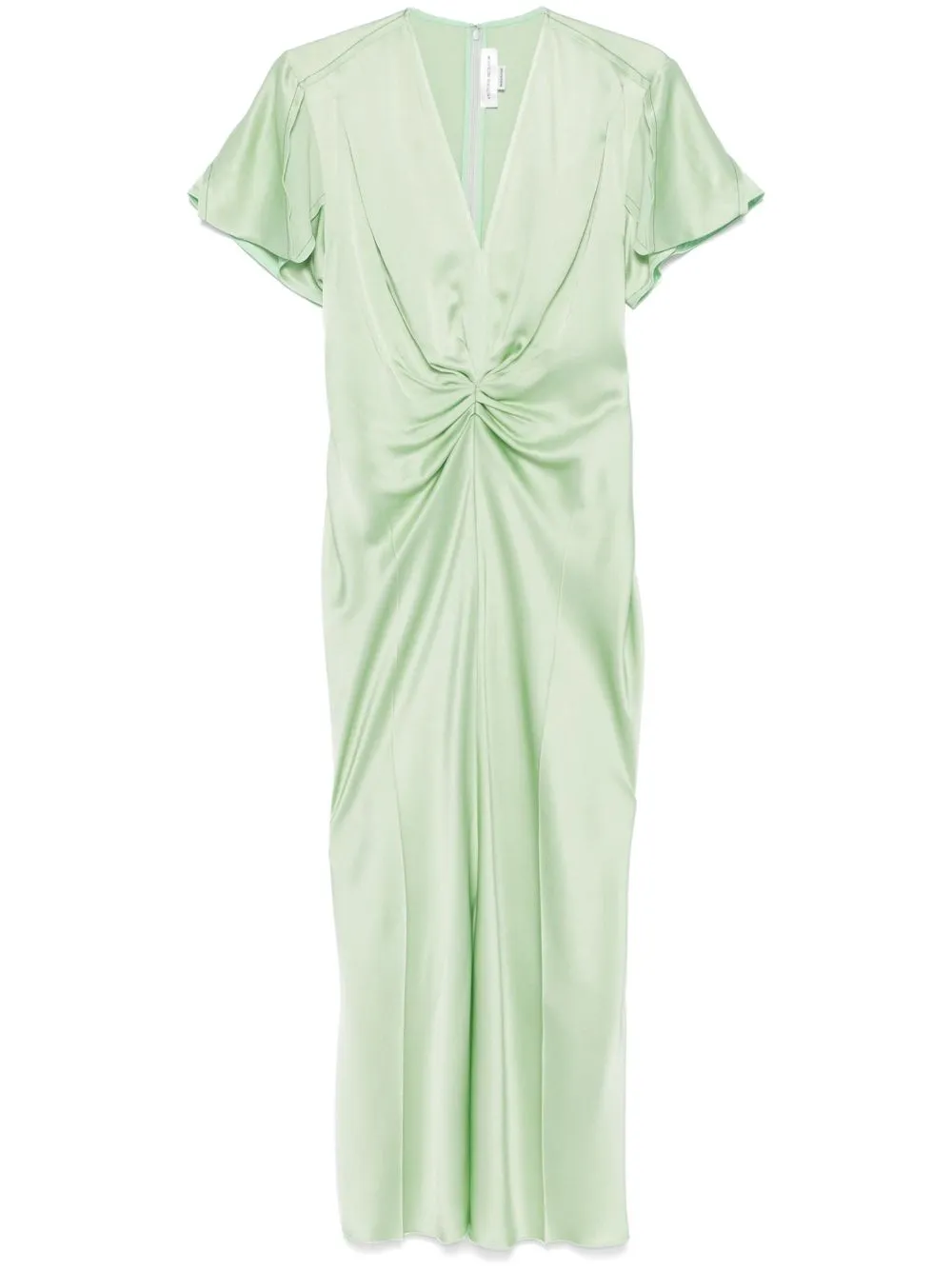 gathered V-neck midi dress