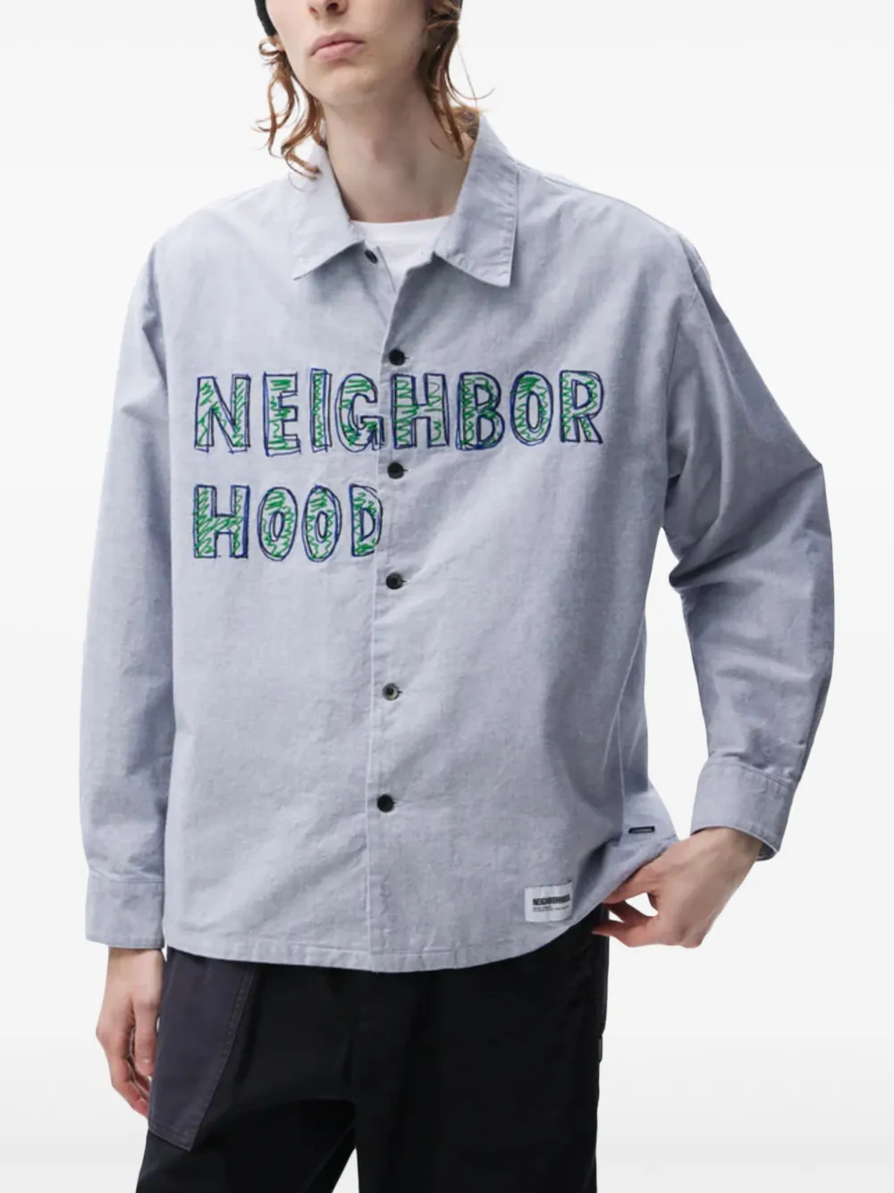Neighborhood Overhemd met geborduurd logo Grijs