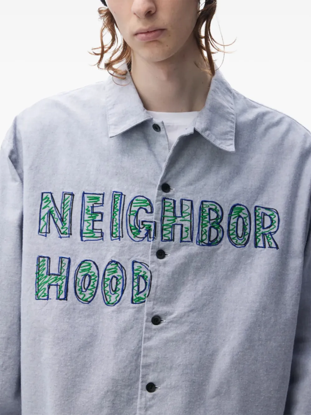 Neighborhood Overhemd met geborduurd logo Grijs