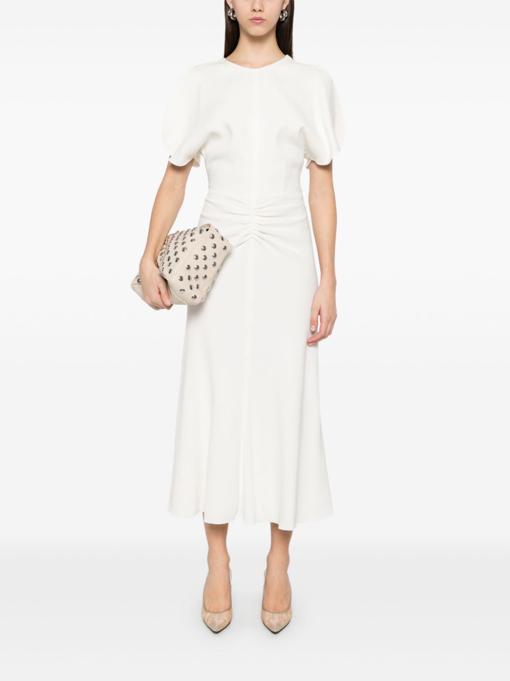 Victoria Beckham Midi-jurk met gesmockte taille - Beige