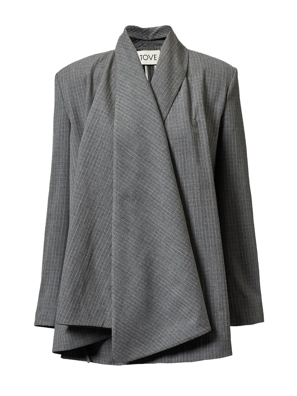 Tove Ren Pinstripe Drape Jacket In Gray
