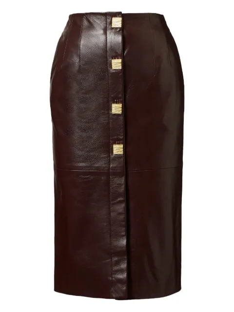 TOVE Pilar button-detailed leather midi skirt