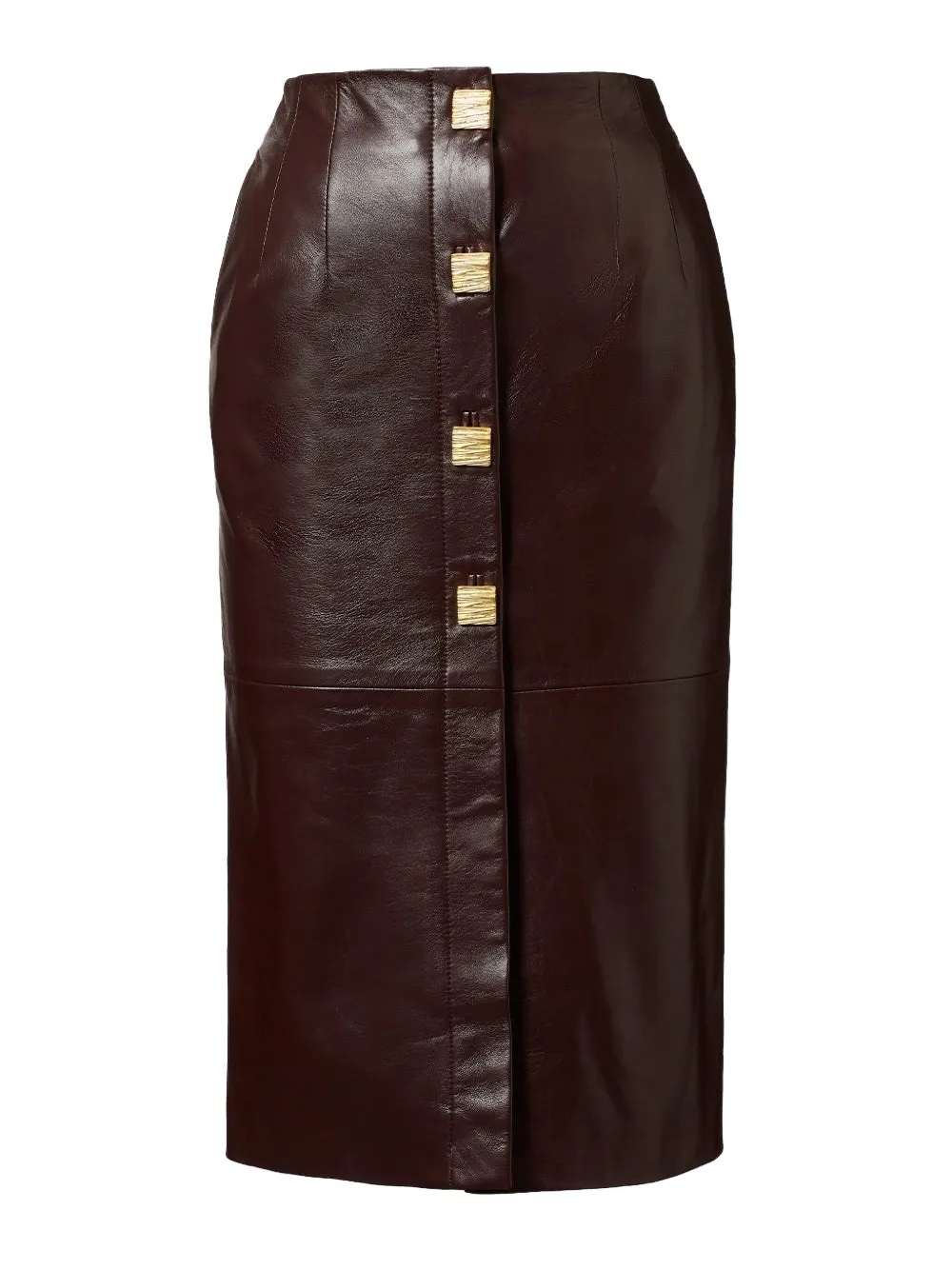 Tove Pilar Button-detailed Leather Midi Skirt In Brown