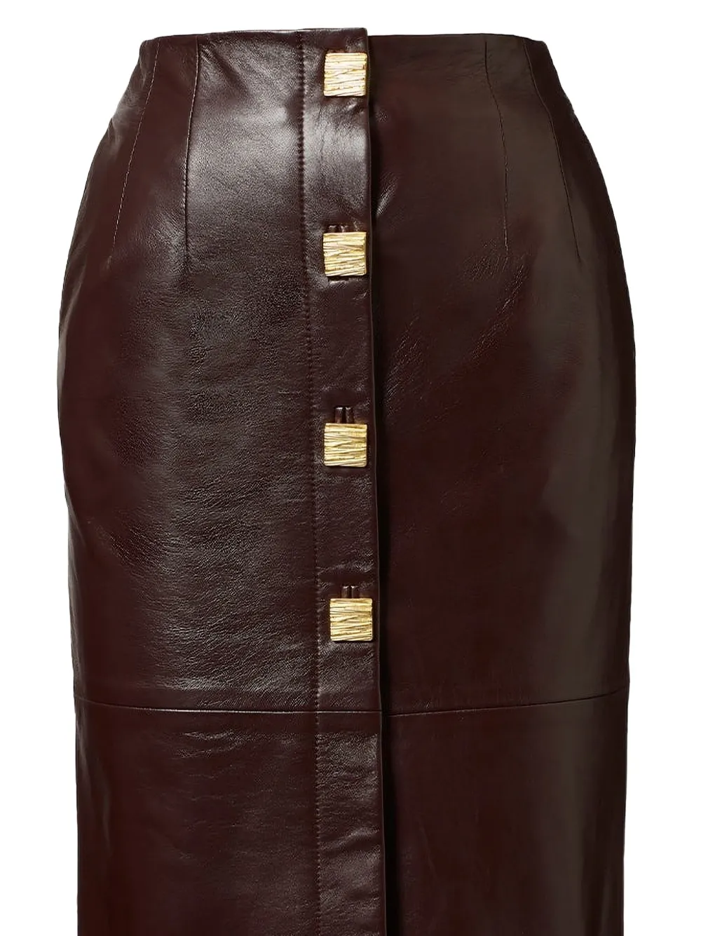 TOVE Pilar leren midi-rok met knoopdetail - Rood