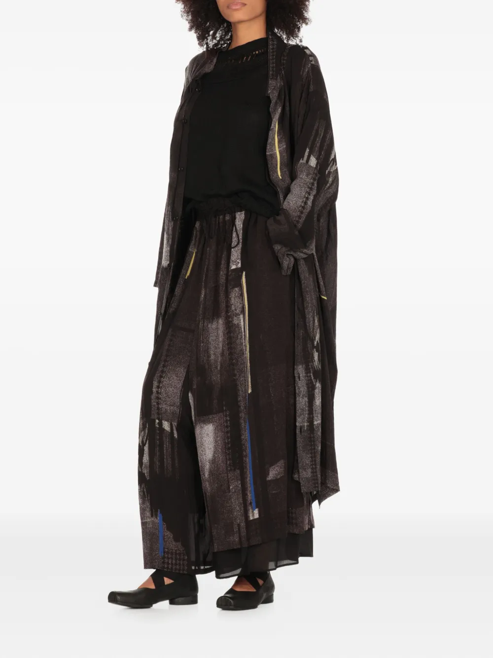 Y's Gedrapeerde rok met abstracte print - Zwart