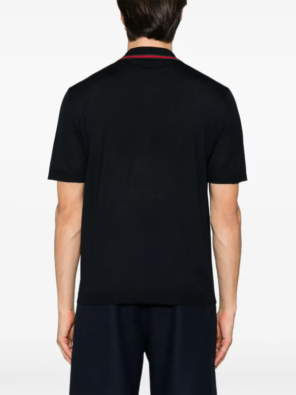 Gucci Web-trim Knitted Polo Shirt | Blue | FARFETCH