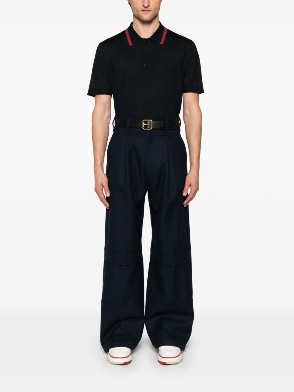 Gucci Gebreid poloshirt met Web-afwerking - Blauw