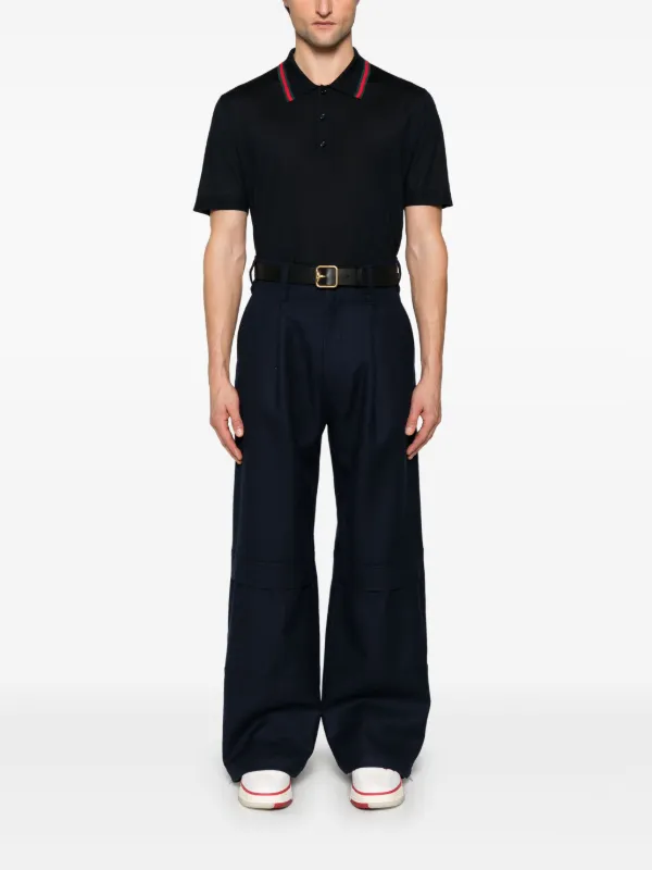 Gucci Web-trim Knitted Polo Shirt | Blue | FARFETCH