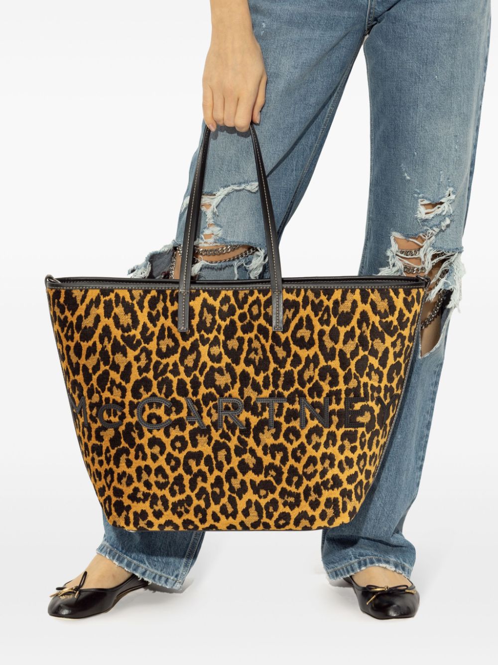 Stella McCartney logo cheetah-print tote bag - Bruin