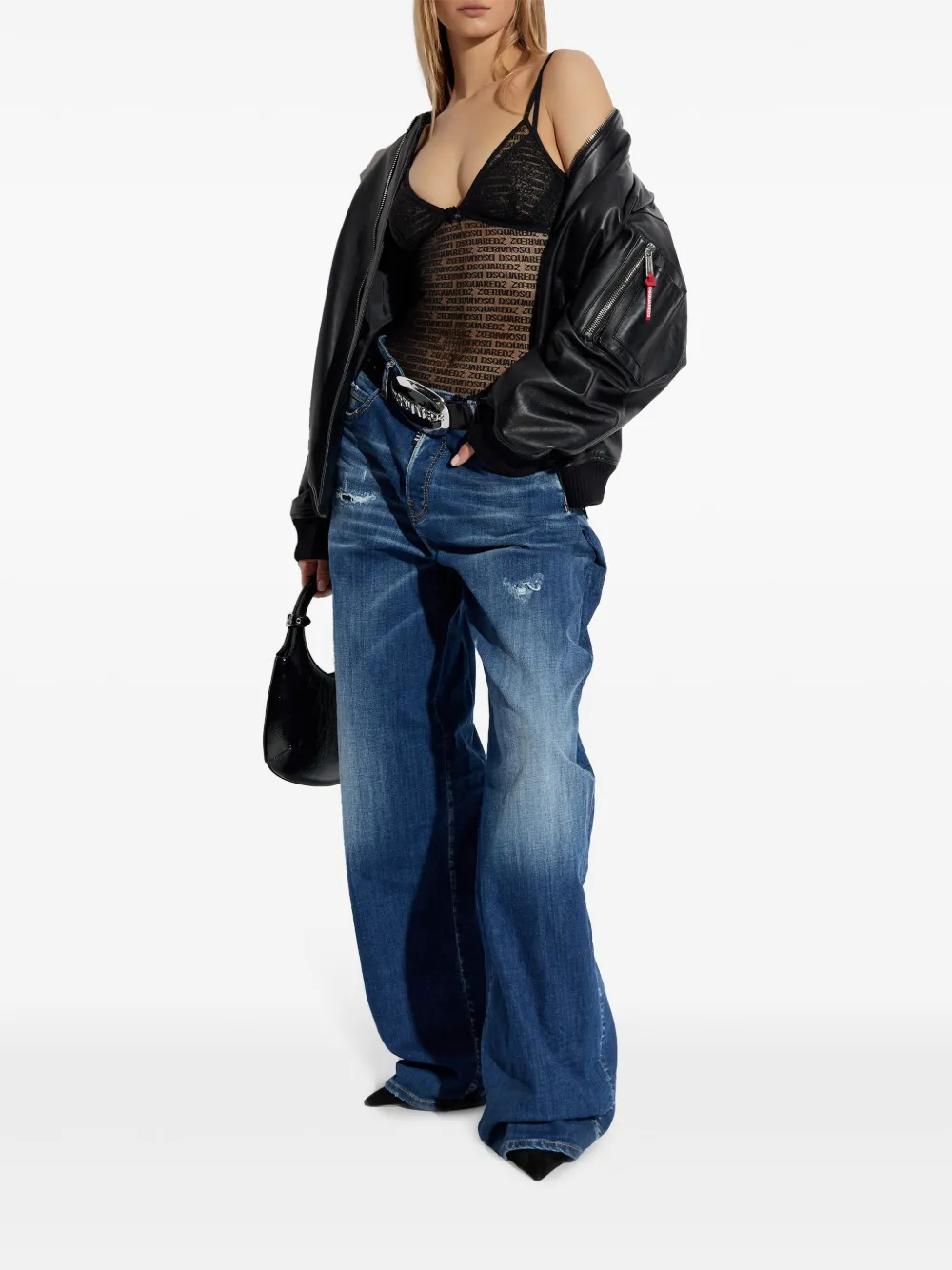 Dsquared2 Logo-jacquard Mesh Top In Blue