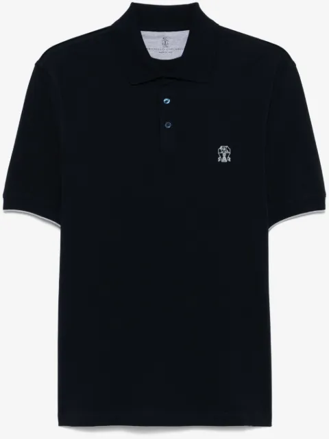 Brunello Cucinelli crest-embroidered cotton-piqué polo shirt