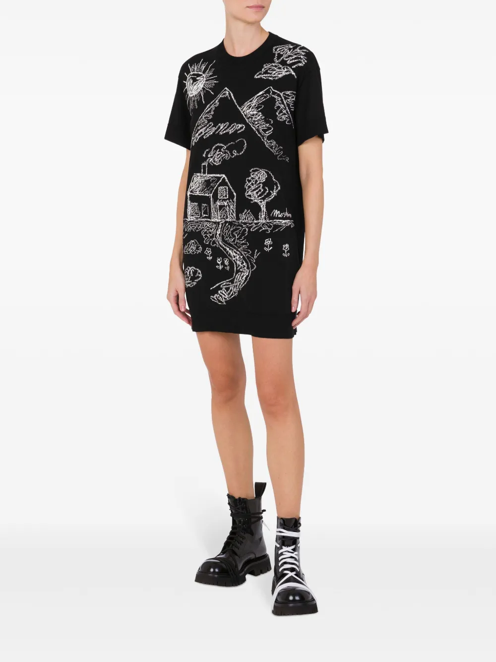 Moschino T-shirtjurk met krijtprint - Zwart