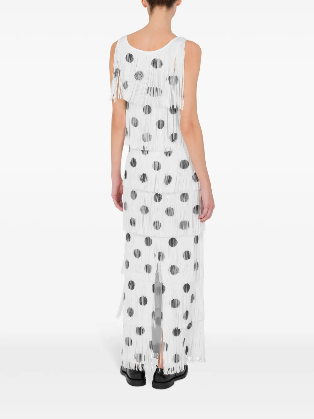 Moschino Jersey Dress With Fringes Polka Dots In White