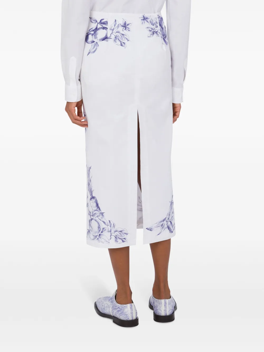 Moschino Maxi Skirt With Whimsical Floral Character Illustration In White
