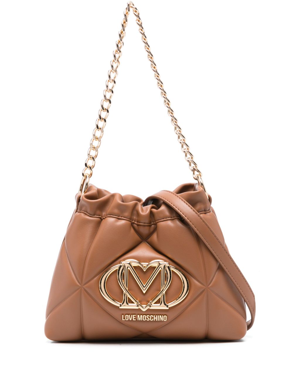 Love Moschino logo-plaque bucket bag - Brown