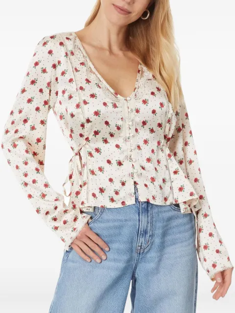 Free People rose-print lace-trimmed blouse