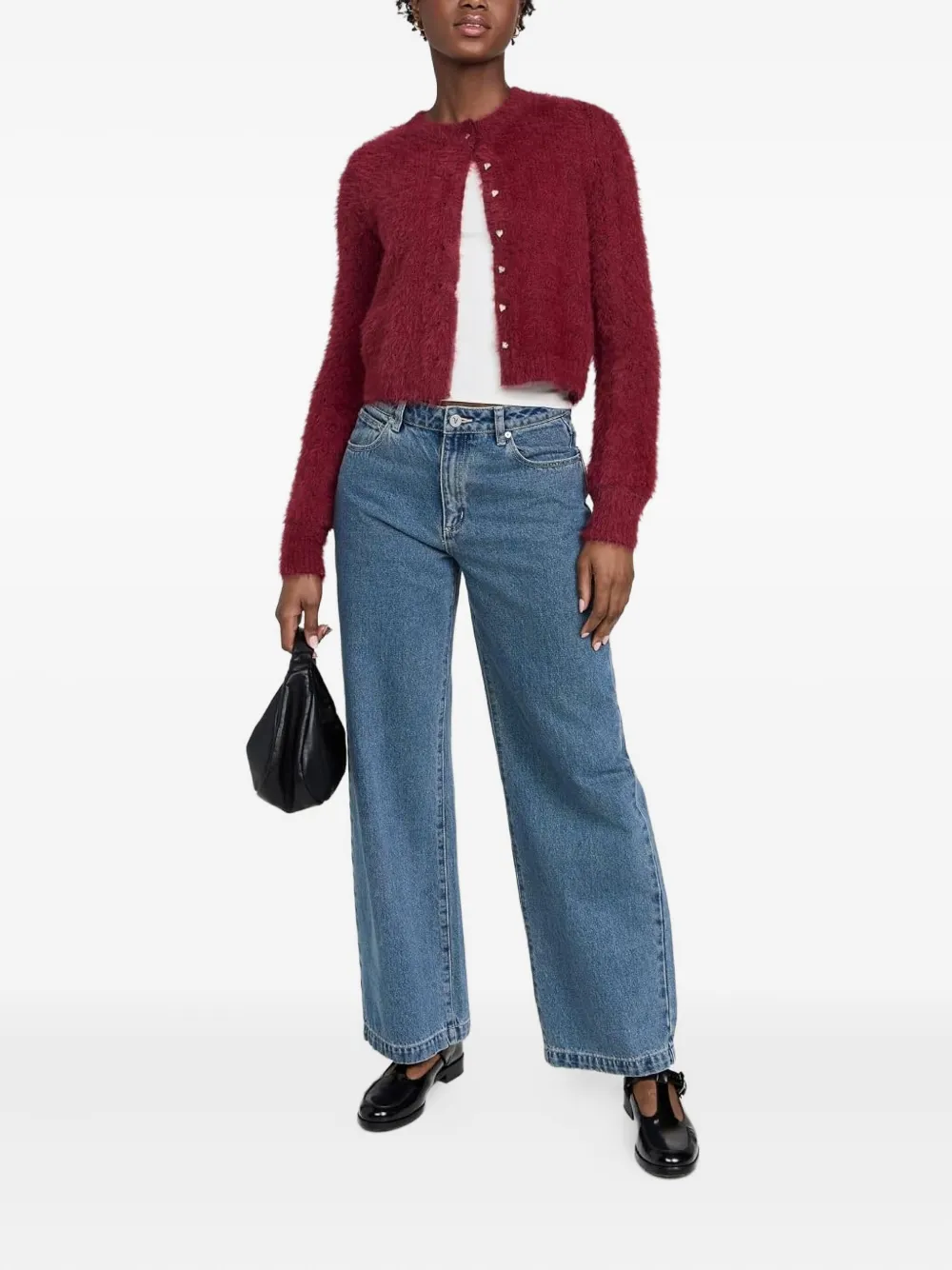 Free People Fluffy Button Cardigan In Red