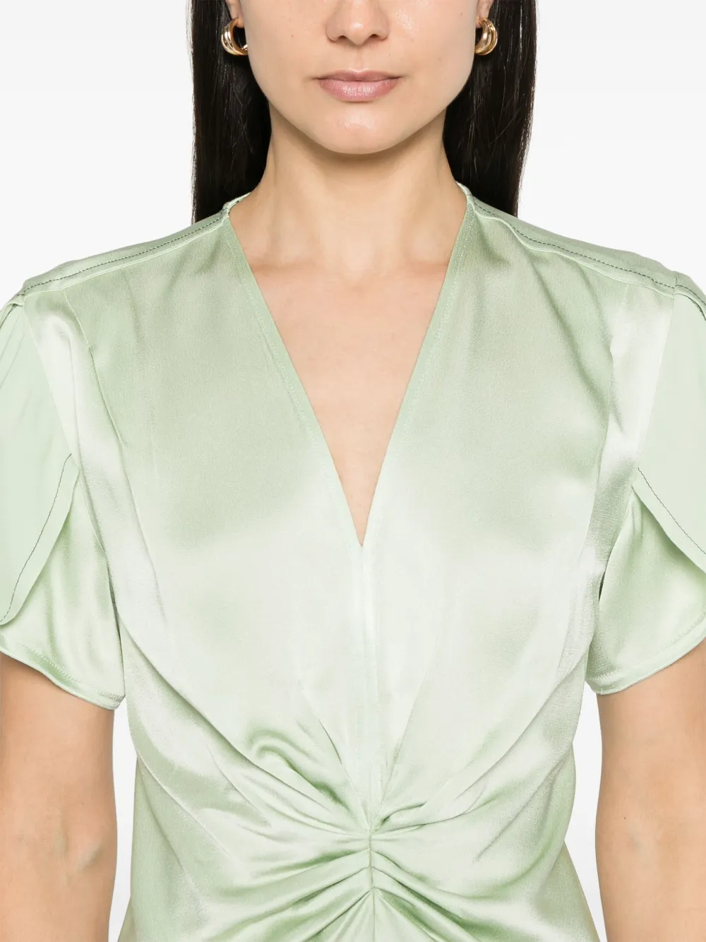 Victoria Beckham Maxi-jurk met gesmockt detail en V-hals Groen