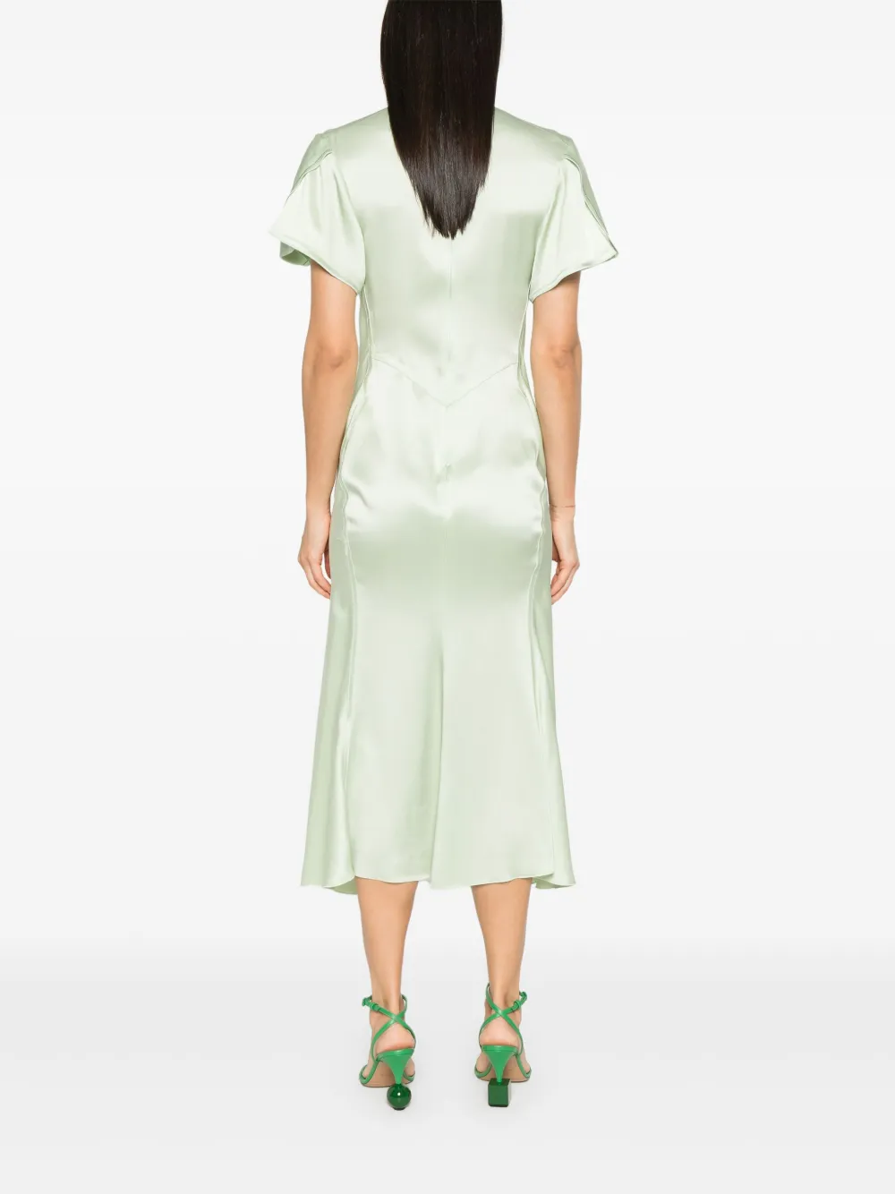 Victoria Beckham Maxi-jurk met gesmockt detail en V-hals Groen