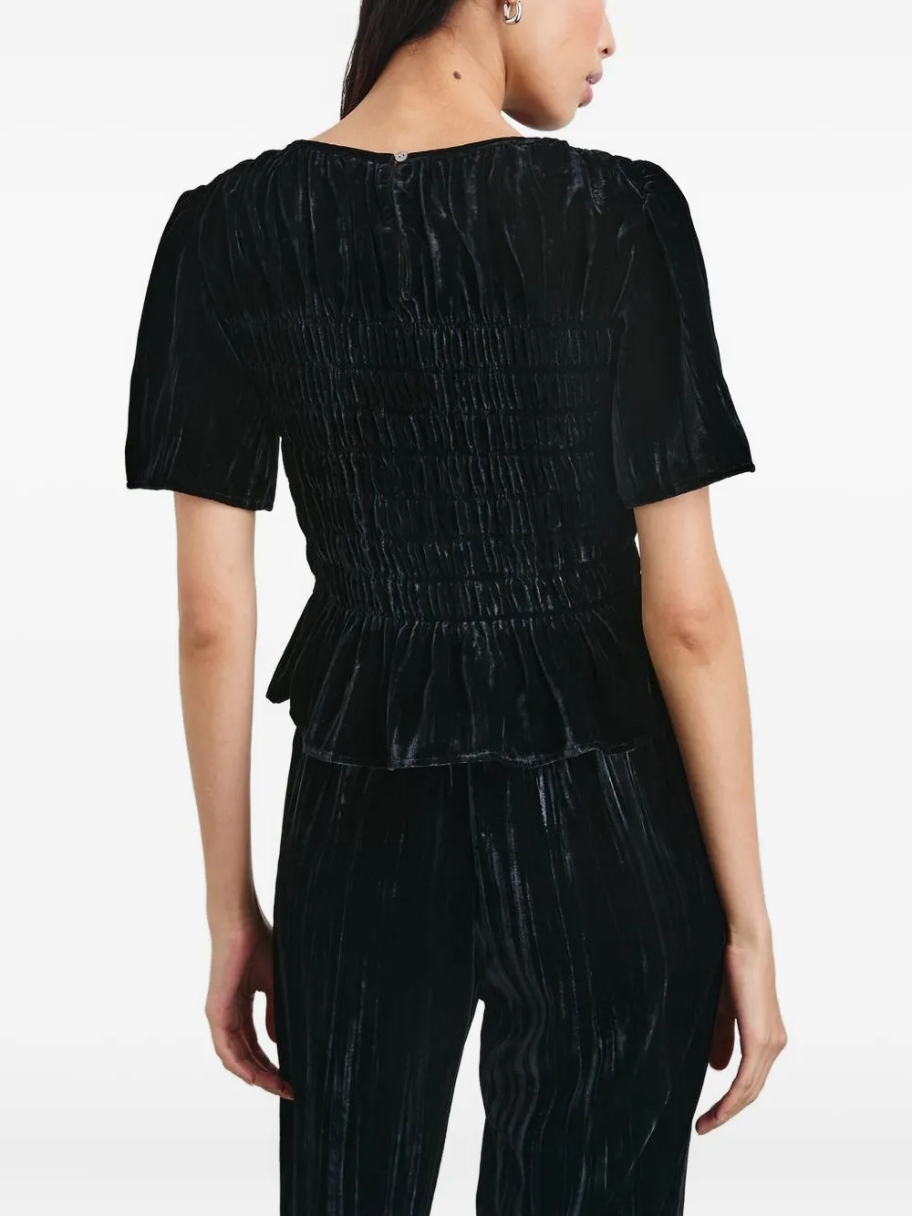 Rails Rosie Smocked-ruffled Blouse In Black