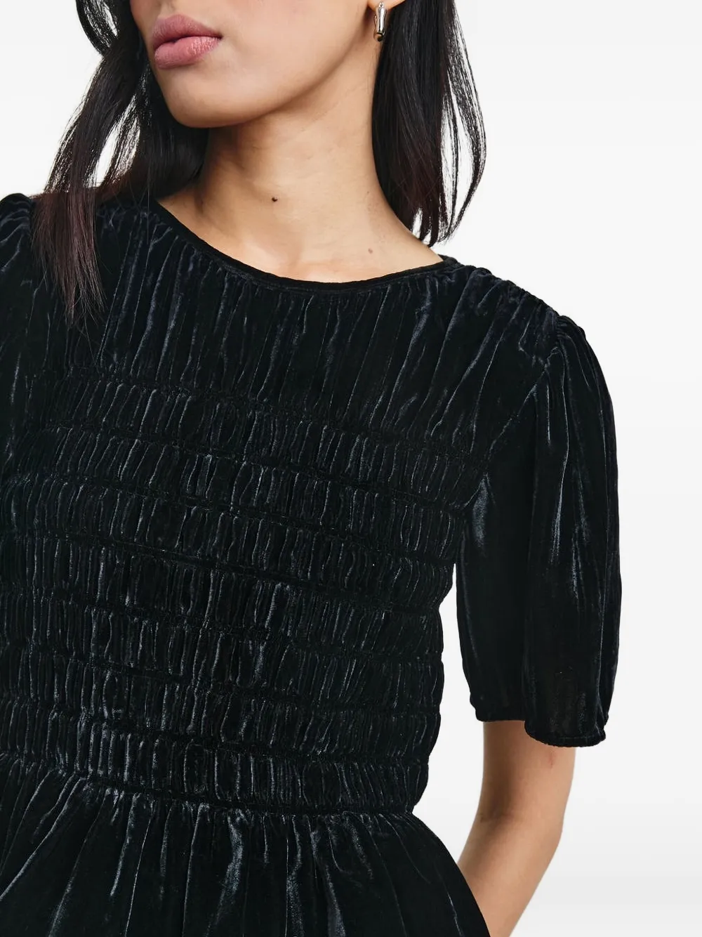 Rails Rosie Smocked-ruffled Blouse In Black