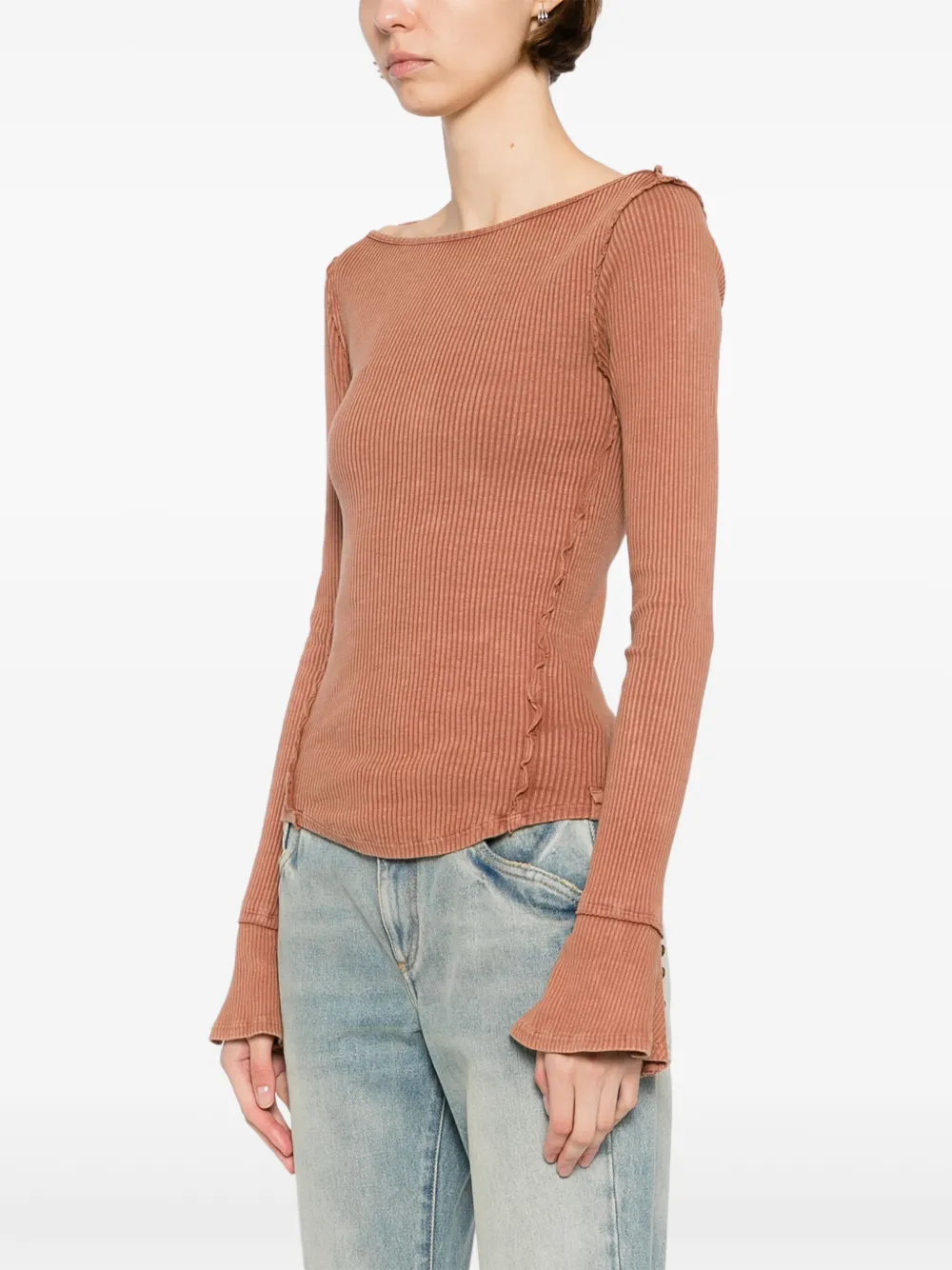 Free People Soul Sister Ribbed Cotton-blend Top In Brown