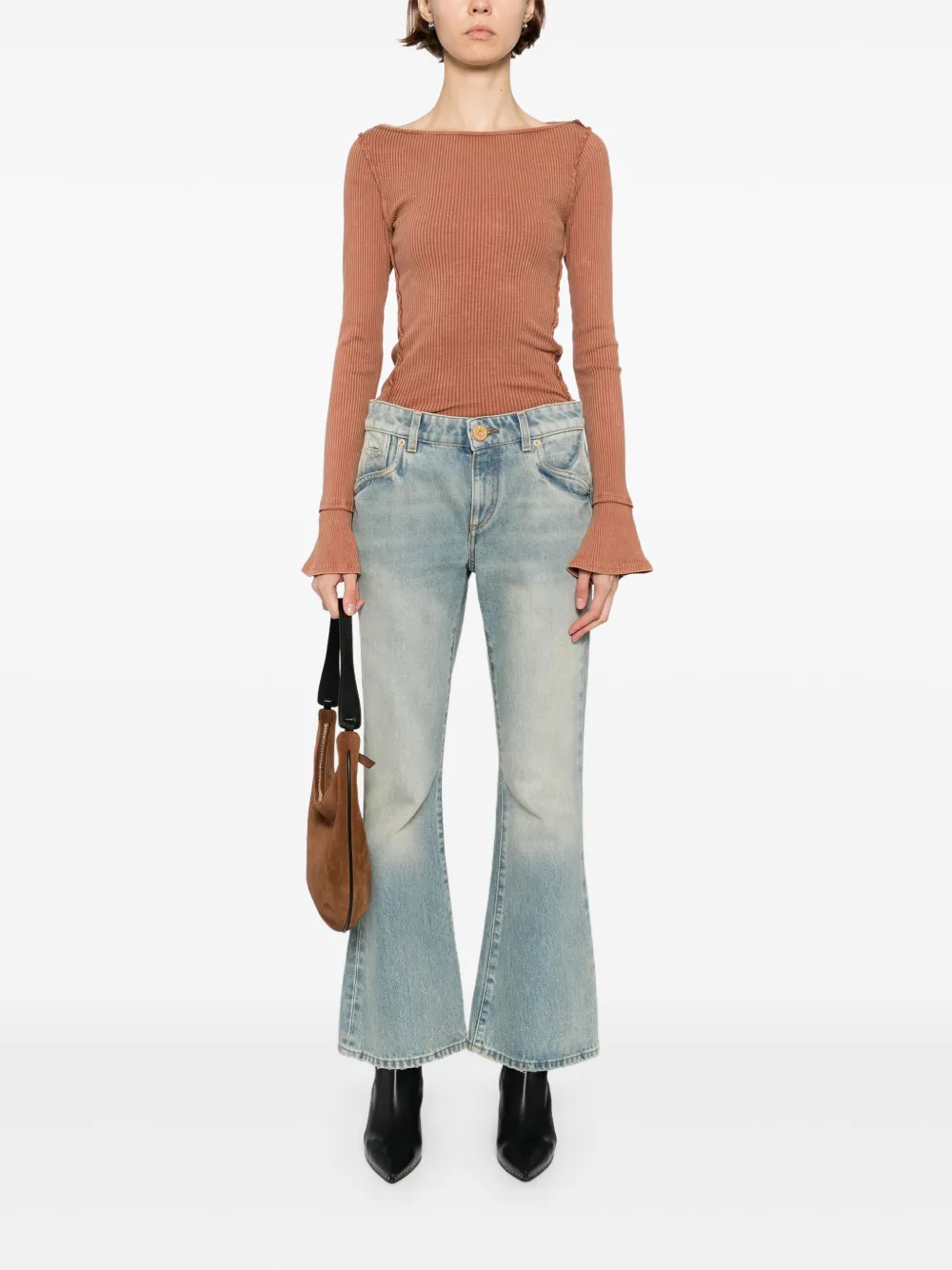 Free People Soul Sister Ribbed Cotton-blend Top In Brown