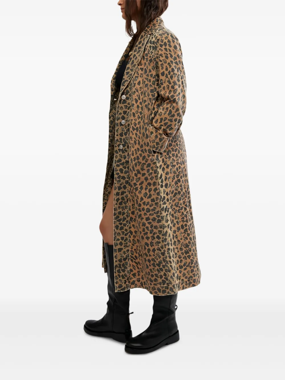 Free People C Monique denim jas met luipaardprint Bruin