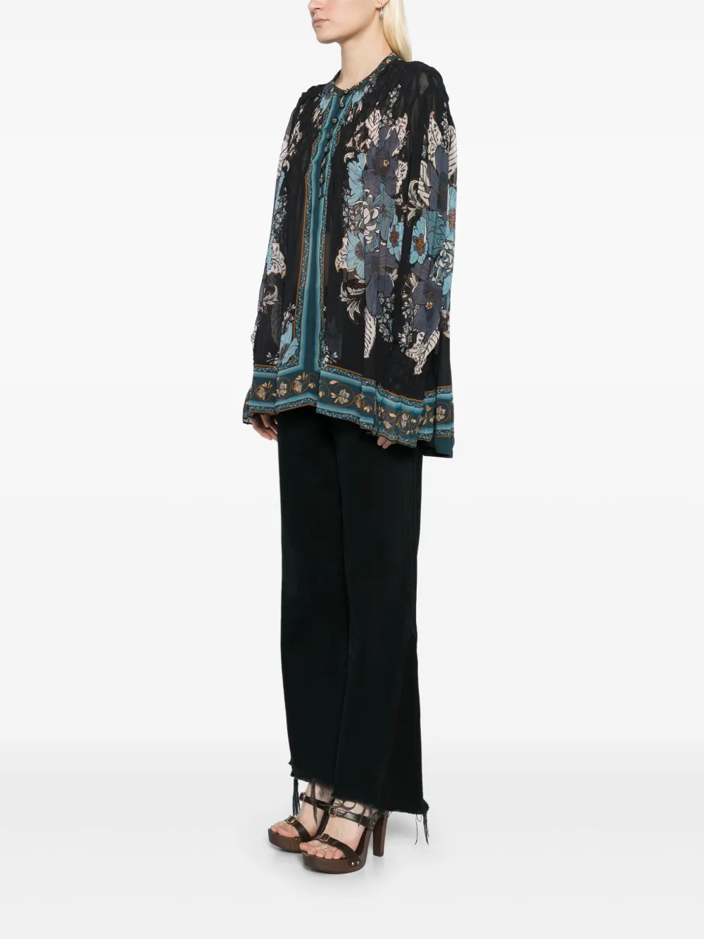 Shop Farm Rio Blossom Tapestry Smocked Blouse In Black