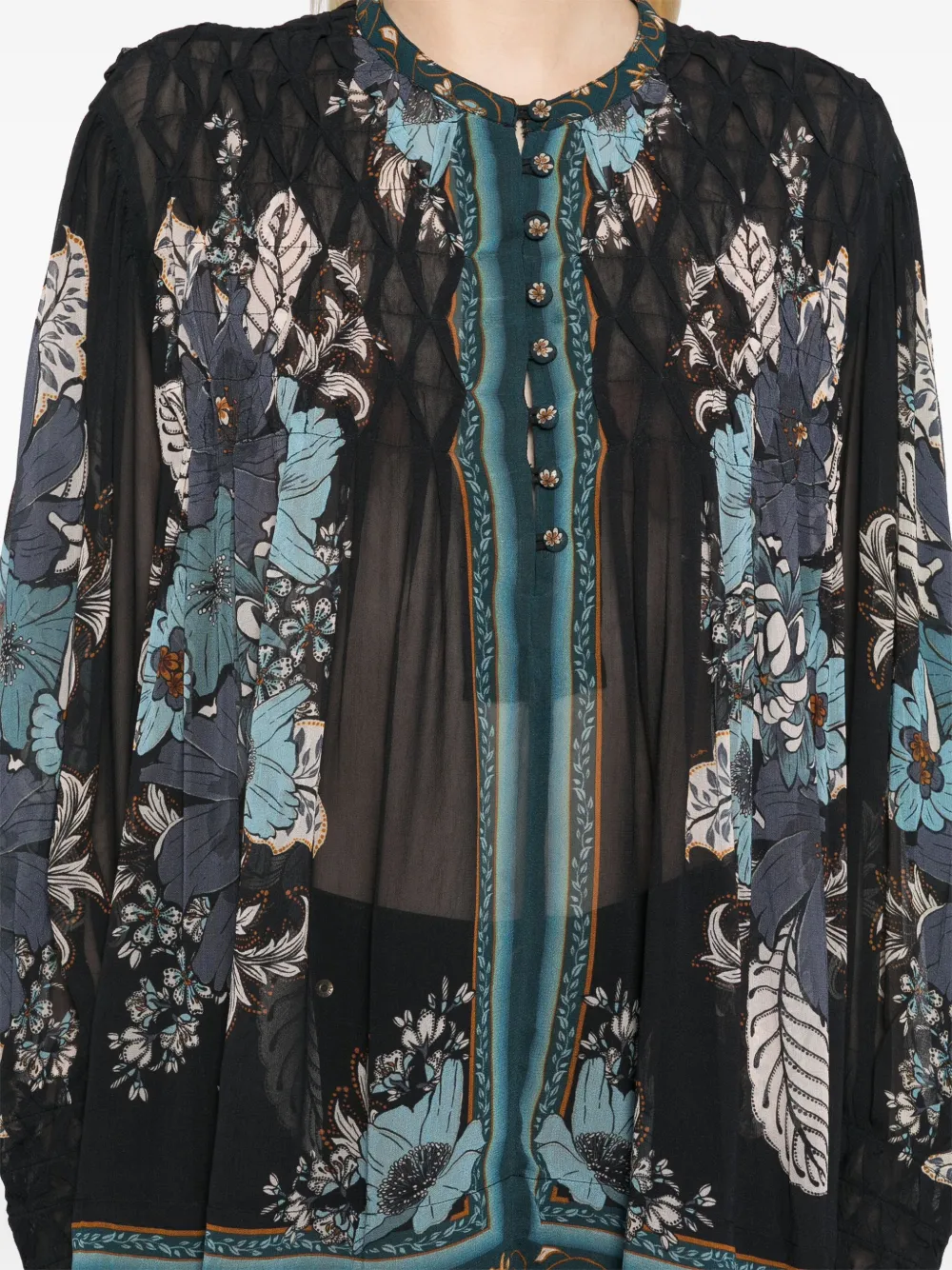 Shop Farm Rio Blossom Tapestry Smocked Blouse In Black