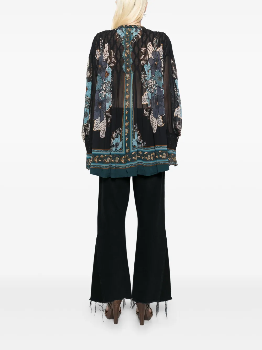 Shop Farm Rio Blossom Tapestry Smocked Blouse In Black