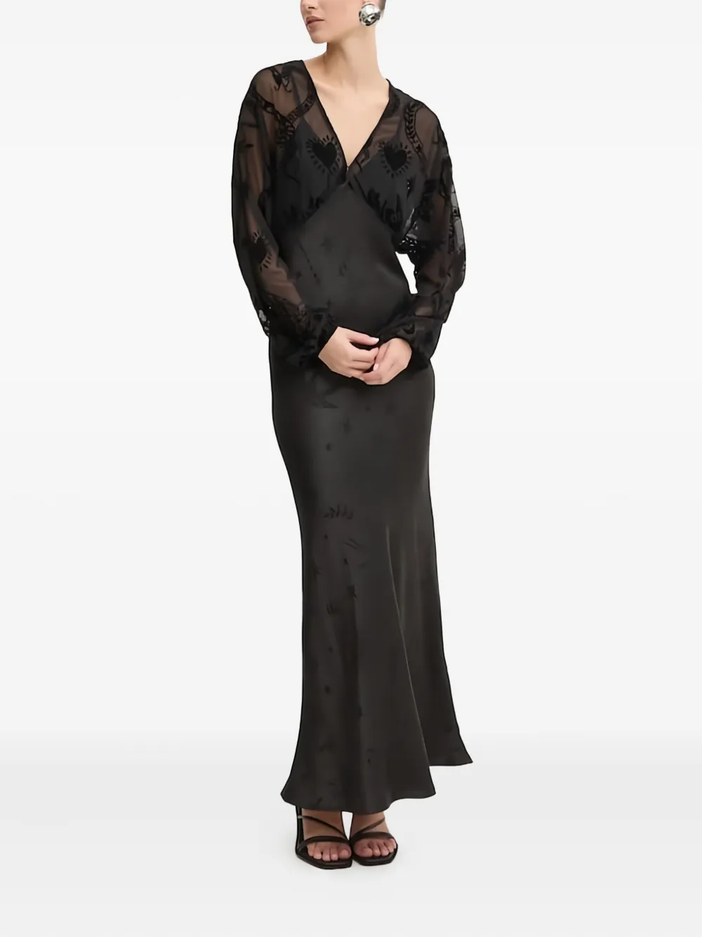 NEVER FULLY DRESSED velvet-embellished sheer-paneled maxi evening dress | Black | Image 1