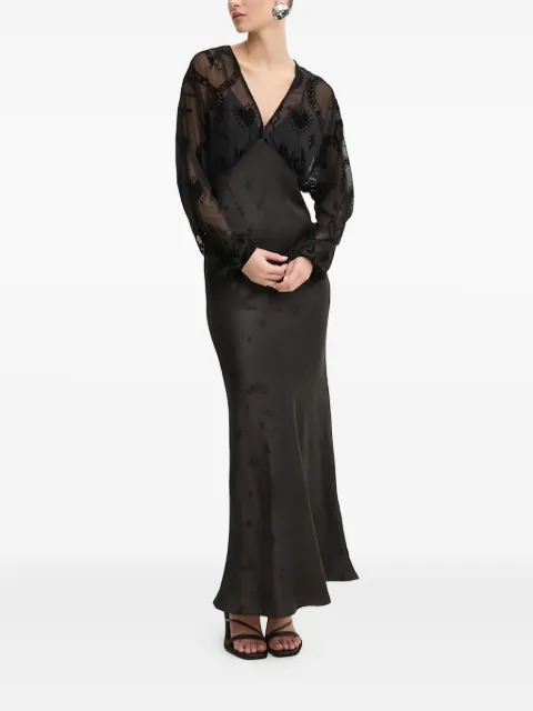 NEVER FULLY DRESSED velvet-embellished sheer-paneled maxi evening dress