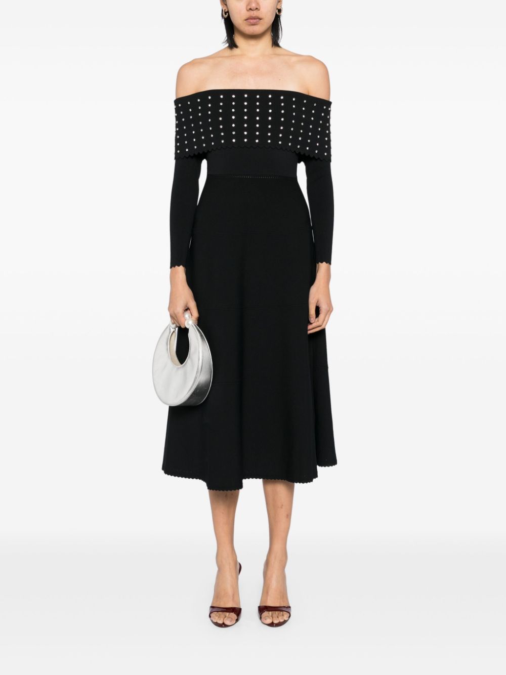 Needle & Thread embellished bardot knit dress - Zwart