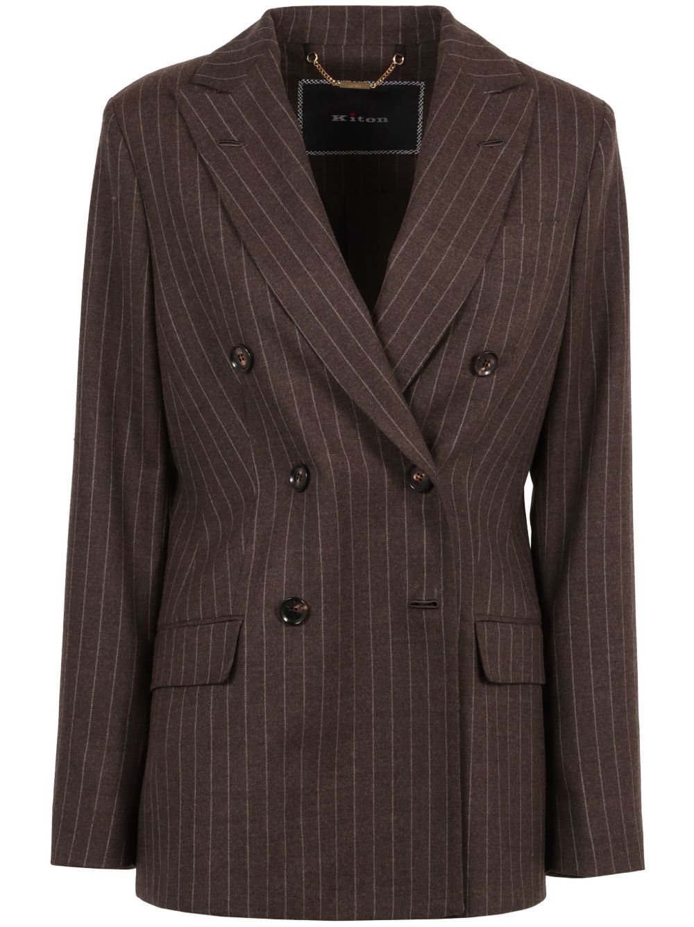 Kiton Blazer met krijtstreep en dubbele rij knopen Bruin