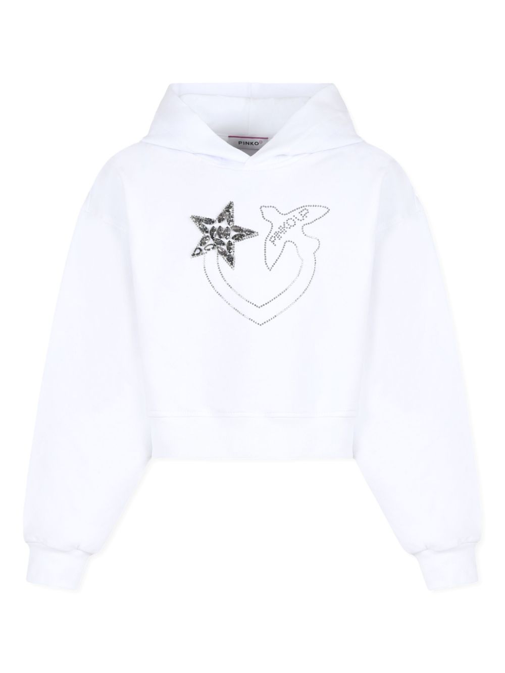 Pinko Kids Love Birds-rhinestone hoodie - White